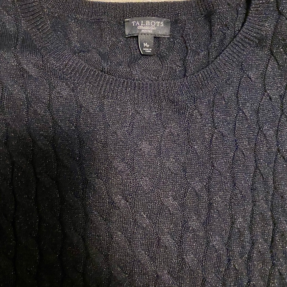 LOFT Petites Sparlky Lightweight Black Cable Knit Sweater - Picture 2 of 5